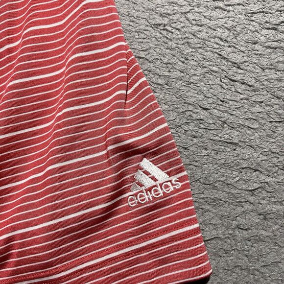 Adidas Polo Shirt Mens XL Pink Stripe Stretch Short Sleeve Golf Logo Casual - Picture 7 of 11
